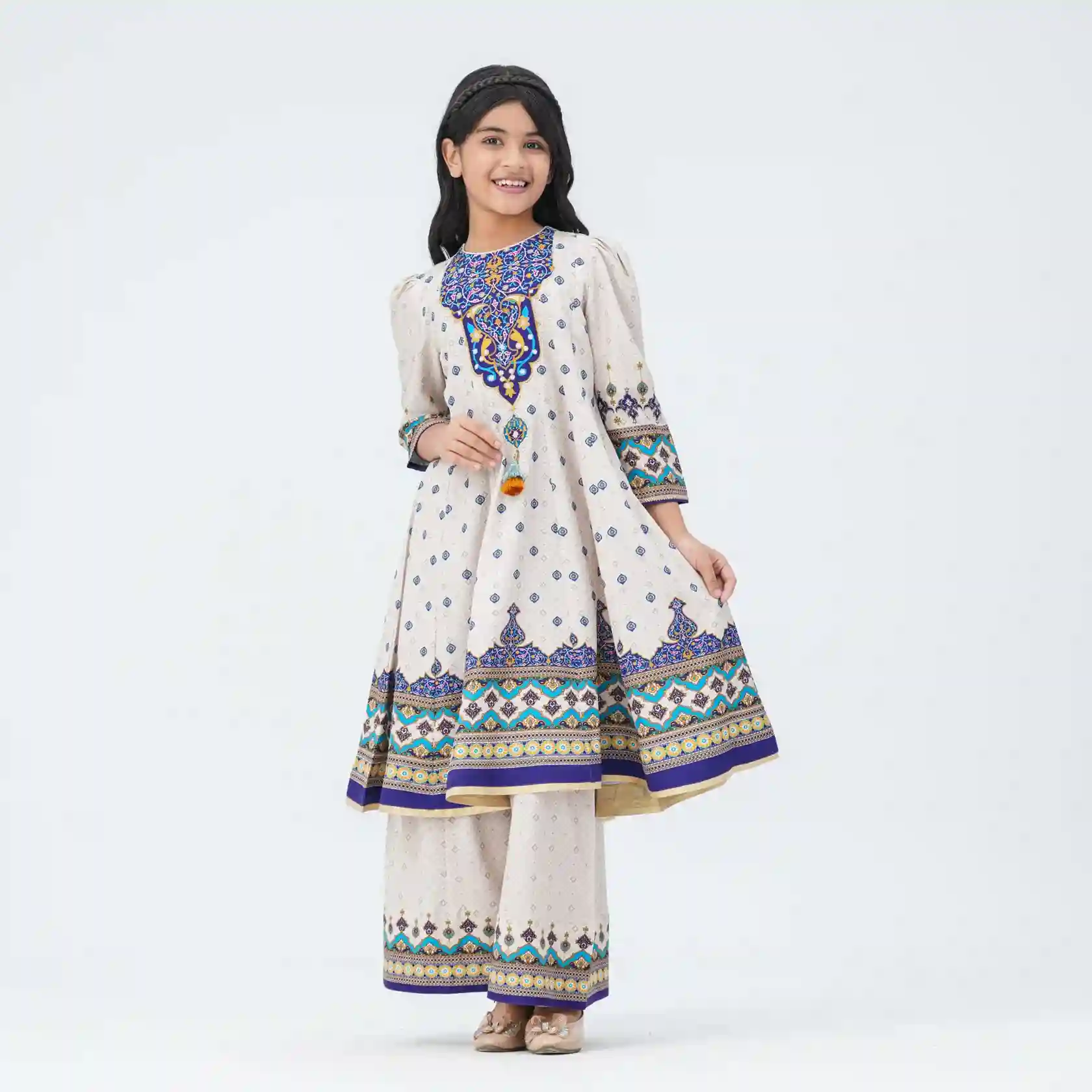 Girl's Blue Silk Two Piece Set